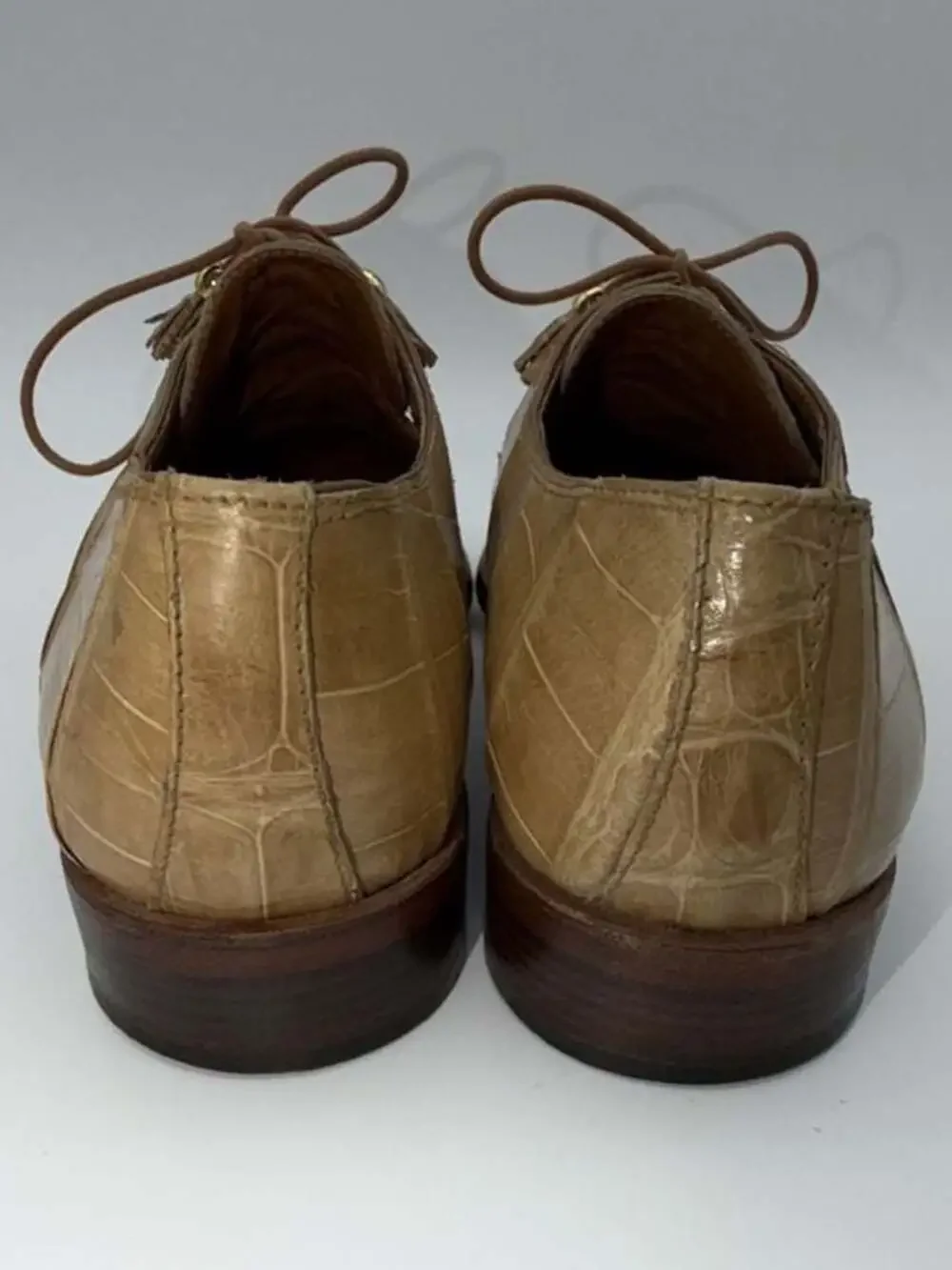 Davanzati Italy Tan Alligator Embossed Leather Tassel Lace Up Shoes Size 9.5